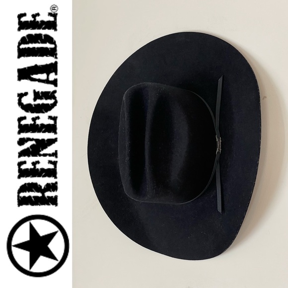 RENEGADE ⭐️ western black felt cowboy cattleman hat, 55cm circumference - Picture 2 of 16